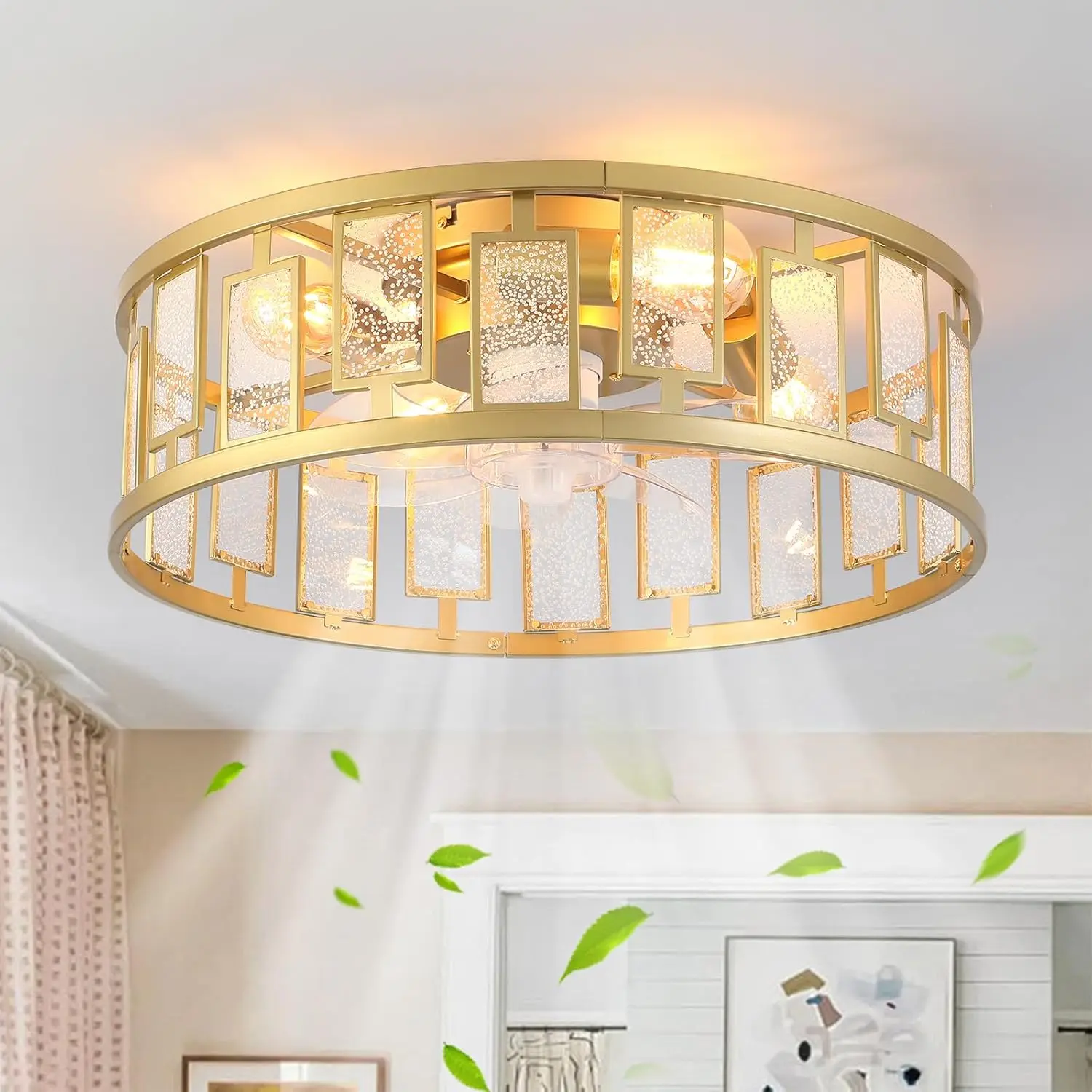 kf-A0f3fdc2ecbbd4dd08017a66ca31dd7fcw 20" Low Profile Caged Ceiling Fan with LED Light & Remote Control | Modern Flush Mount Bladeless Ceiling Fan - Image 1