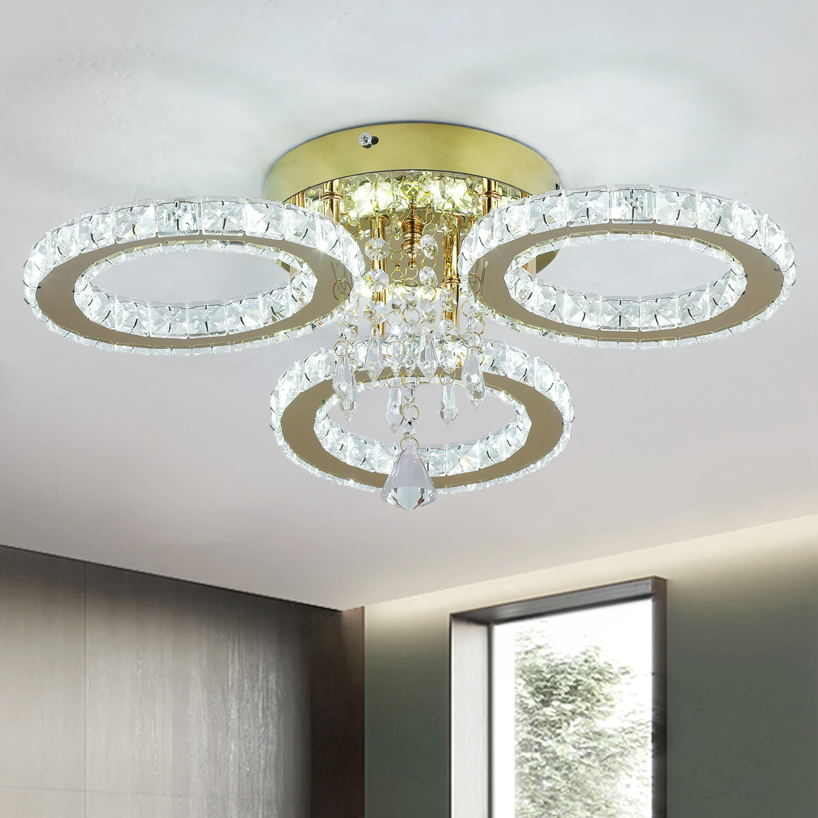 kf-S097f09bbf3b848e6b2b00350b417b434r Modern Gold Crystal LED Ceiling Light Luxury Flush Mount Chandelier for Living Room Dining Room Bedroom Hallway - Image 1