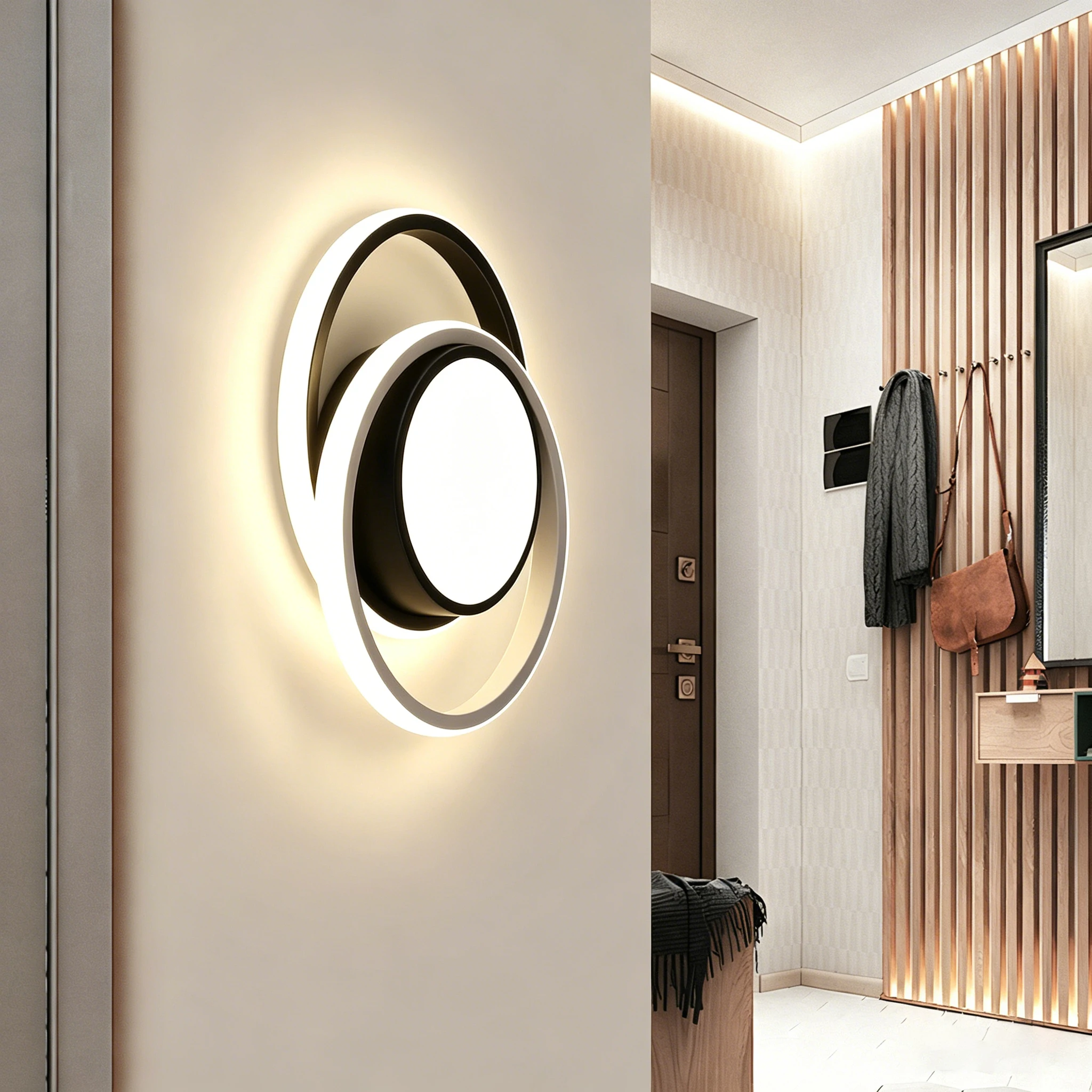 kf-S0a2f0d94fbba465c84df59cffb5c39b9q Modern 36W LED Double Ring Flush Ceiling Light – Black & White Aluminium, 4000lm Neutral White 4500K - Image 1