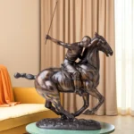 24-Inch Handcrafted Bronze Polo Player on Horse Sculpture – Large Equestrian Statue for Home & Garden Décor