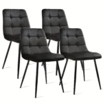 Set Of 4 Elegant Black Velvet Dining Chairs