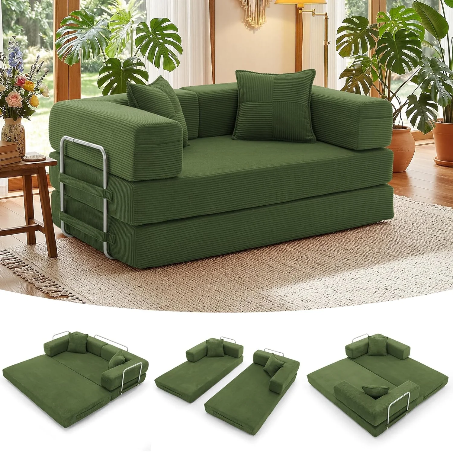 kf-S83e1f17a0acb4f24b69c237bfe4bd1856 Luxury Modular Corduroy Floor Sofa Bed 2 Seater Convertible Daybed - Image 1