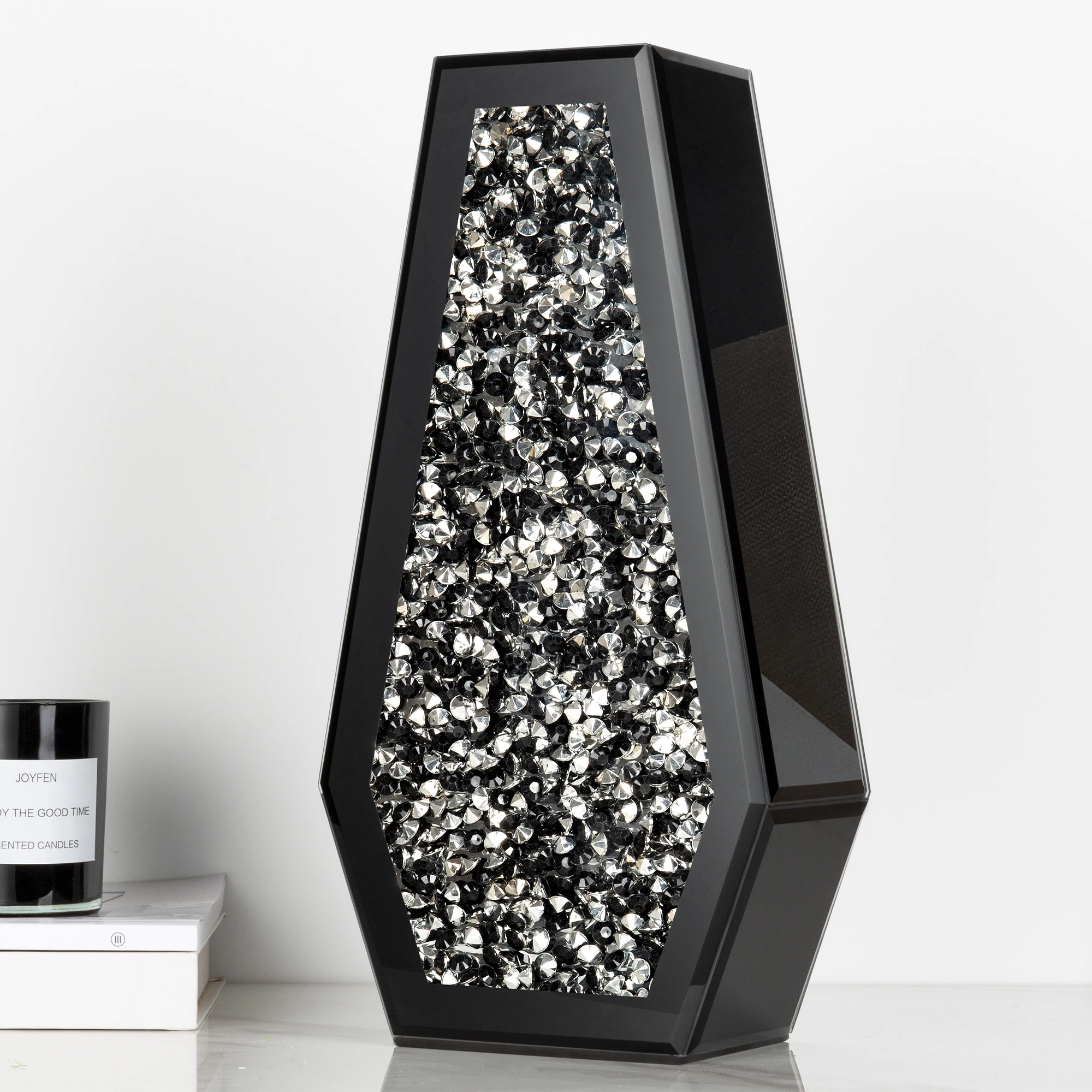 kf-S91ecd130b0024da4aed049d7cfaffeeaV Luxury Black Mirrored Crystal Glass Floor Vase Decorative Centrepiece - Image 1