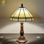**20cm Scandinavian Geometric Stained Glass Table Lamp – Vintage Tiffany Style Bedside & Study Lamp with Metal Base (E27)**
