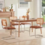 Set of 2 Mid-Century Modern Dining Chairs with Cane Rattan Backrest – Armless Kitchen & Dining Room Chairs
