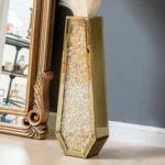 Luxury Gold Mirrored Crystal Glass Floor Vase Tall Decorative Centrepiece