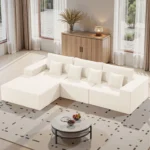 Luxury L-Shaped Modular Cloud Sofa Deep Seat Corduroy Corner Couch